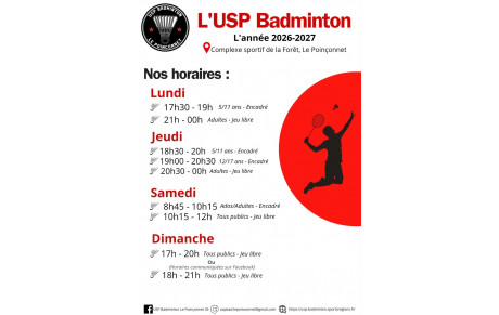Horaires créneaux USP Badminton Le Poinçonnet
