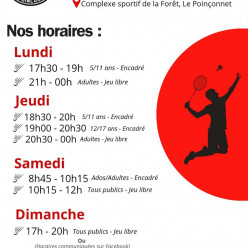 Horaires créneaux USP Badminton Le Poinçonnet